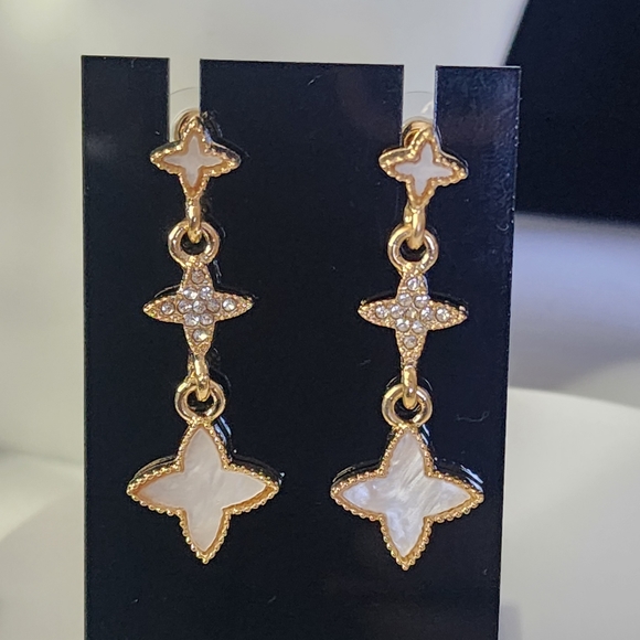 Gold Floral Element Drop Earrings New - Picture 3 of 6